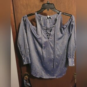 William Rast Denim Blue Lace-Up Blouse